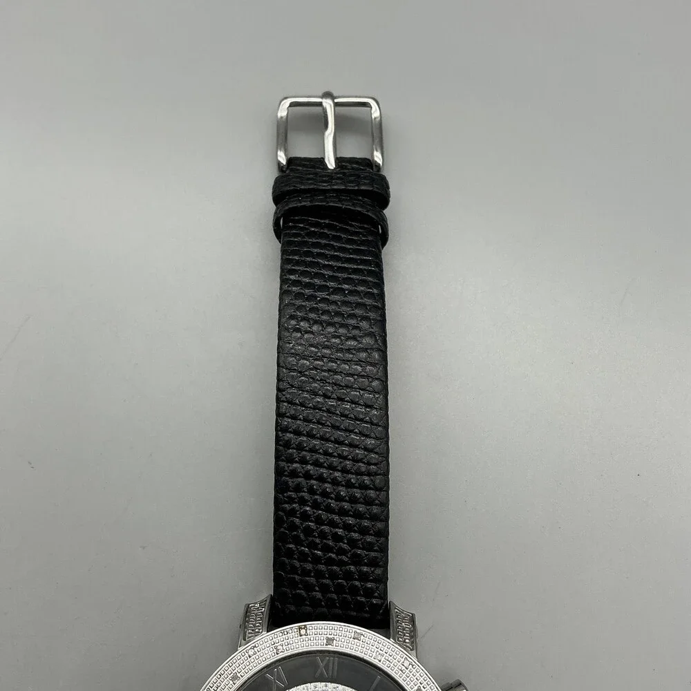 Freeze Mens Watch 36mm Silver Tone Black Diamond Leather Chronograph FZ07161627